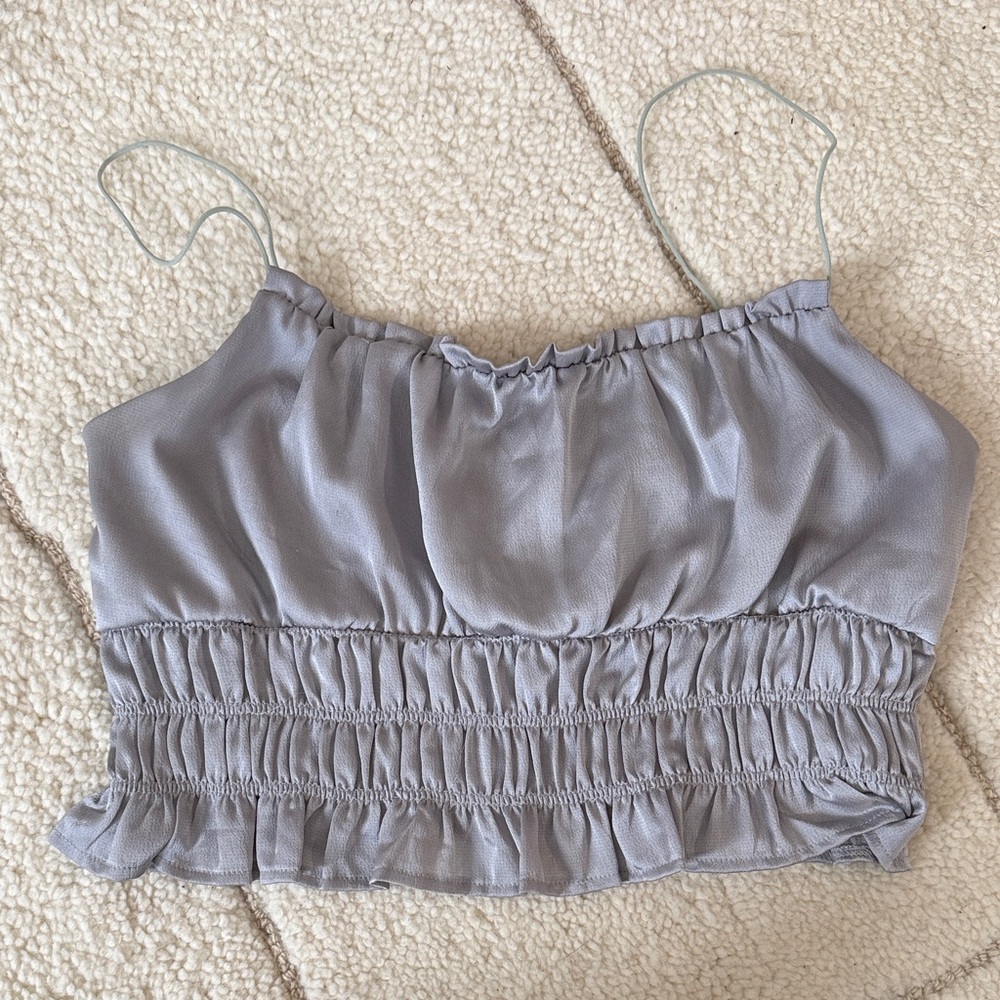 Dusty Blue ruched crop top